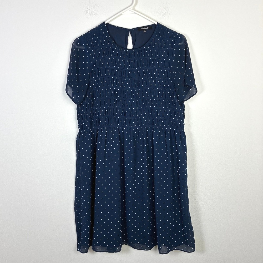 Madewell Georgette Smock Top Mini Dress Women's Medium Polka Dot Summer Twee